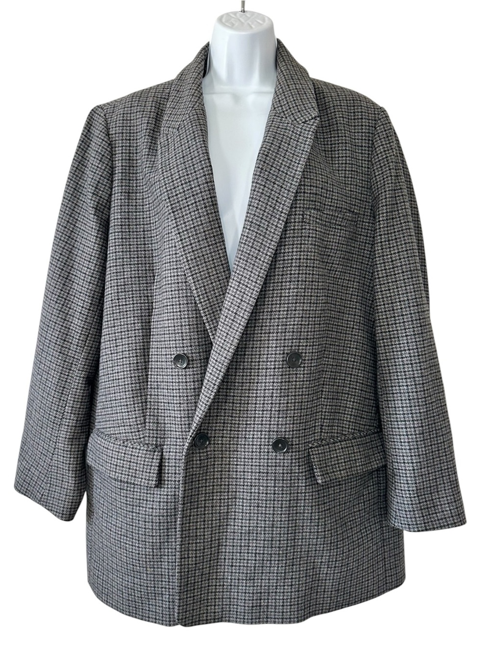 Everlane Women’s Gray Houndstooth The Rewool 80’S Double Breasted Blazer-Size 16